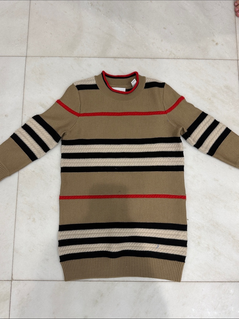 Burberry Striped Crewneck Sweater in Camel, Black, Ivory & Red